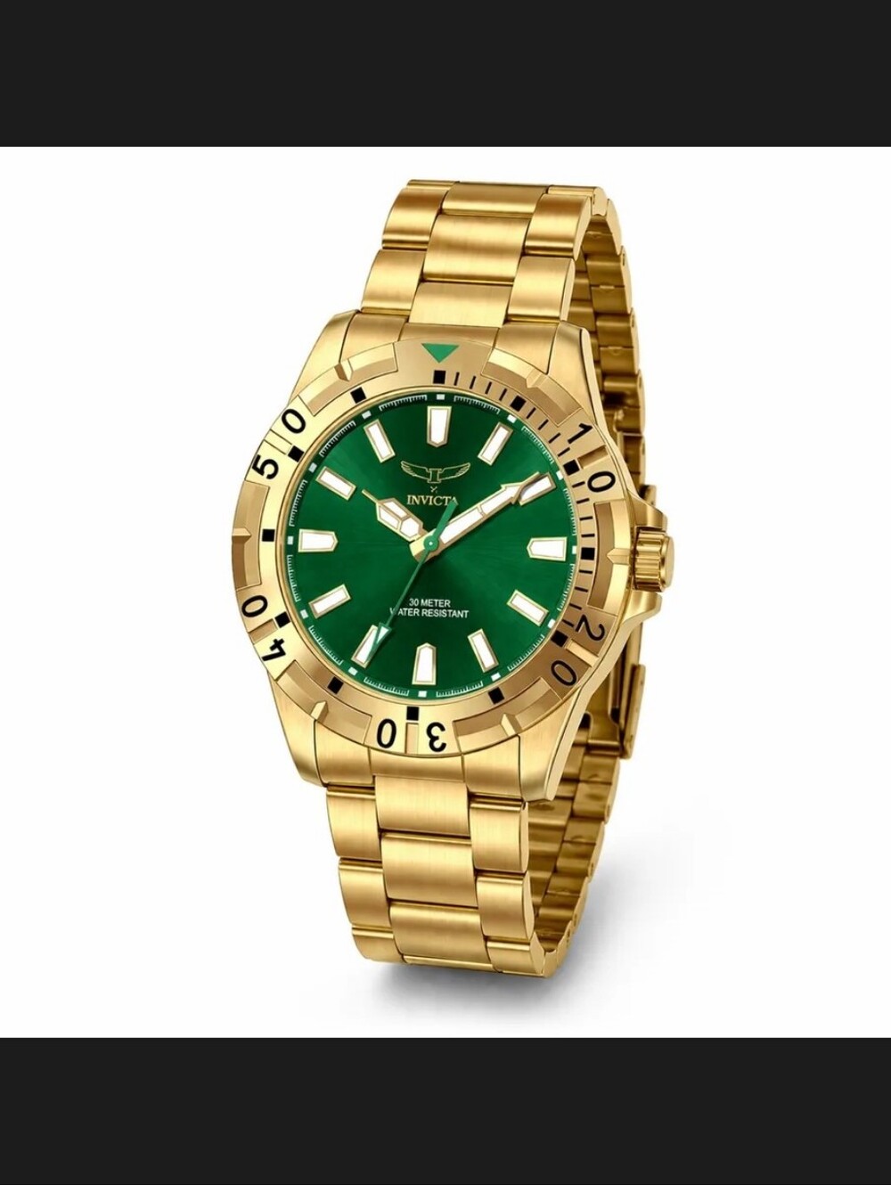 Invicta Gold and Green Stainless Steel Bracelet Watch